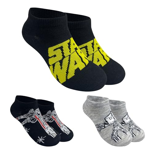 Star Wars Official Kids Boys 3 Pack No Show Ankle Socks - Assorted Designs & Colors (US,...