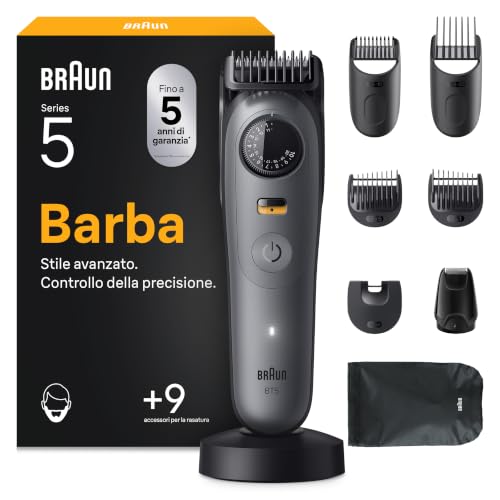 Braun Regolabarba Uomo Series 5, +9 Strumenti di Styling, Rasoio