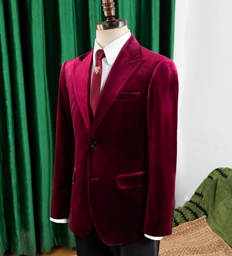 Mens Suits Jacket Velvet Blazer Single Breasted Sports Coat Peak Lapel Formal Casual Business Party Wine by Lunuaoe - Image 3