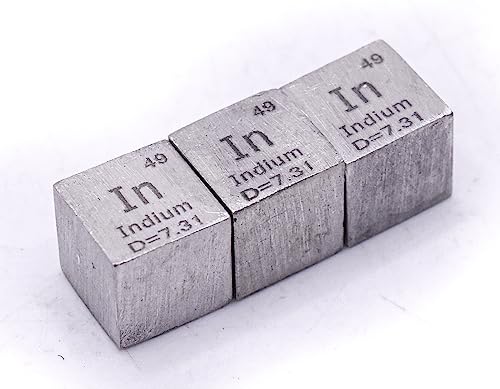 Image of 0.39 inch 10mm Soft Indium Metal Cube in up to 99.9% Pure Periodic Table Element Engraved Density Collection Science Education Display Block Cube + Acrylic Case Box - 1PC