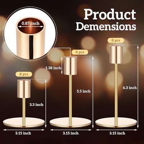 Sieral Candle Holders Bulk Taper Candlesticks Holders Set Modern Decorative Metal Candelabras for Wedding Anniversary Home Dinning Table Centerpiece Xmas Party Decor(Gold,24 Pcs)