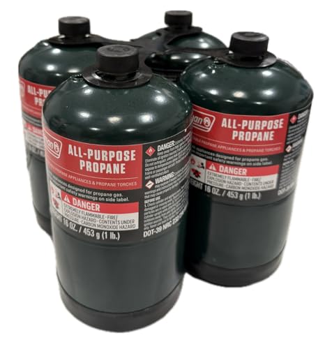 Propane Replacement Fuel Cylinders 16 Ounces Camping (4 Pack). Factory Pre-Filled, Ready to Use