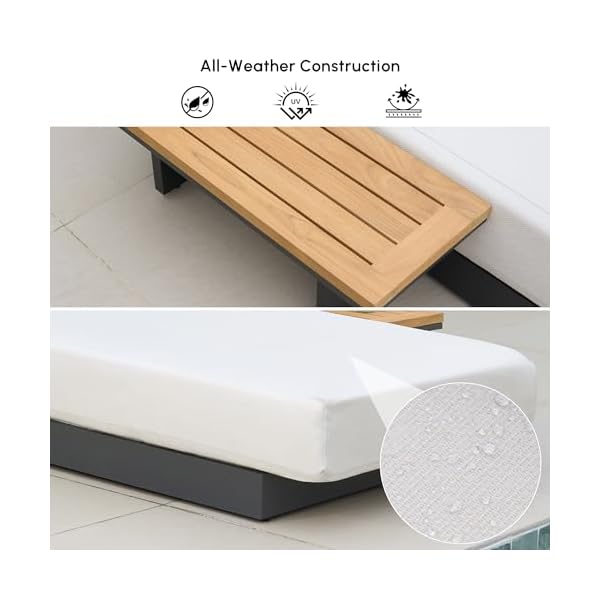 Homary Sonnenliege Aluminium mit Teak-Beistelltisch