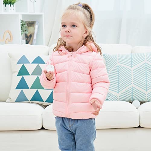 UNICOMIDEA Toddler Baby Girls Coat Pink Down Alternative Winter Warm Hooded Jacket Coats Cute Padded Light Puffer Jacket Zipper Cable Outwear for 6-12 Months Infant - Thumbnail 2