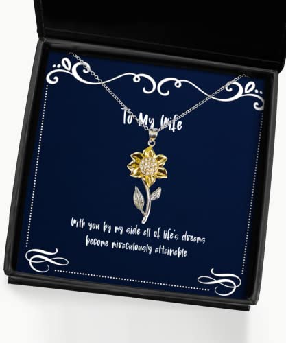 amangny Unique Idea Wife, with You by My Side All of Life's Dreams Become miraculously, Valentine's Day Sunflower Pendant Necklace for Wife