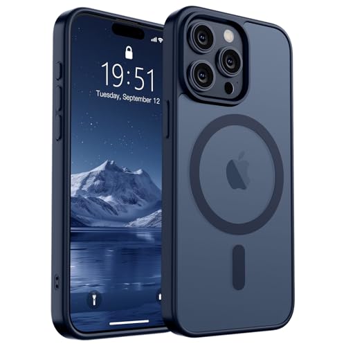Image of SUPFINE Magnetic for iPhone 15 Pro Max Case (Compatible with MagSafe) (Military Grade Drop Protection) Translucent Matte Shockproof Phone Cover,Dark Blue