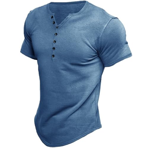Hemd Herren Kurzarm Henley Shirt Männer Freizeithemd Vintage Casual Leicht Button V-Ausschnitt T-Shirts für Männer