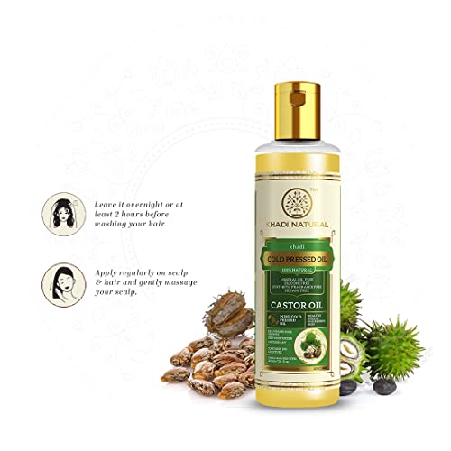 Khadi Natural Cold Pressed Castor Oil | Castor Oil for Healthy | Cold Pressed Oil for Skin & Hair | Oil for Healthy Hair | Mineral & Silicone-Free | Suitable for All Skin & Hair Types| 210 ml