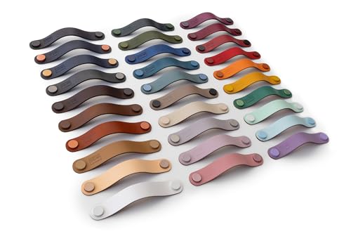 Möbelgriffe aus Leder - Ledergriffe in 30 Farben/Handmade Schrankgriffe für alle Möbel/Maßangefertigte Schubladengriffe/Pflegeleichte Kommodengriffe (160mm)
