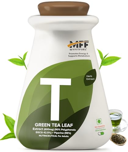 Image of MyFitFuel Green Tea Extract (90% Polyphenols, 42.5% EGCG) with Piperine 95%, (600mg), 90 Capsules