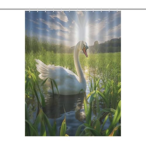 Rideau de douche cygne imperméable lavable pour baignoire 140x183cm - 7
