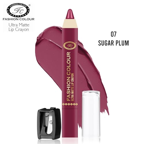 Image of FASHION COLOUR Ultra Matte Lip Crayons With Free Sharpener | Smudge Proof And Waterproof | For Hydration And Moisturization | Long Lasting Lipwear with Matte Finish, Cruelty-free and Paraben-free - 2.5 gm(Sugar Plum)