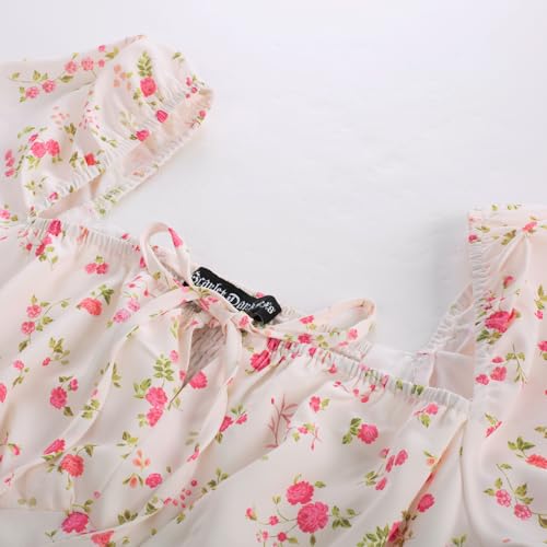 Image of Scarlet Darkness Women's Floral Corset Dress with Split 2026 Summer Spring Square Neck Midi Milkmaid Dresses Beige Red Floral S