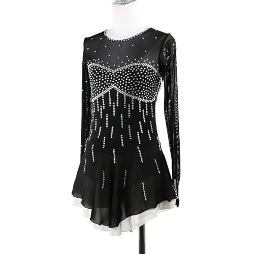DIJITOO Vestido de patinação artística, fantasia de desempenho de competição de strass brilhante de