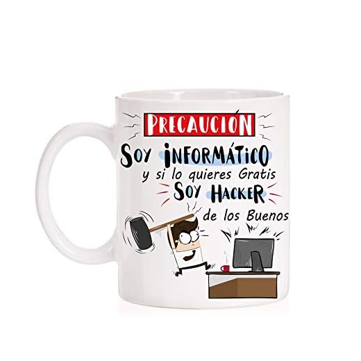 MardeTé Taza Informaticos. Precaución Soy Informático Pero si lo Quieres Gratis Soy Hacker de los Buenos. Divertida Taza de Regalo