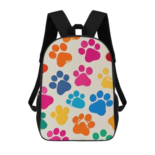 Heavy-Duty 17 Inch Backpack with Side Pockets, Colorful Dog Paw Prints Print Durable Backpack Ideal for Travel, And Outdoor Adventures