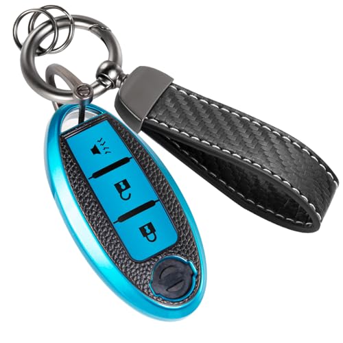 Image of Car Car Key Fob Cover for Nissan Kicks, Carbon-Fiber-Style Case,
