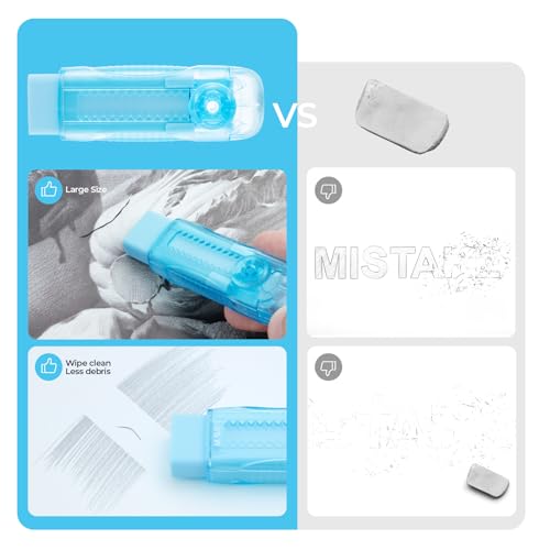 Image of M&G 6 Pack Sliding Retractable Rubber Erasers, Push-Pull Large Pencil Erasers with Transparent Plastic Sleeve, Soft Rubber Erasers for Office, Drafting, and Everyday Use