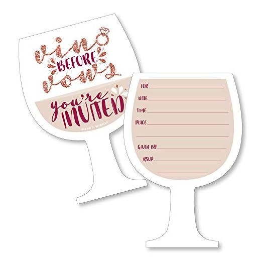 Vino Before Vows - Shaped Fill-In Invitations - Winery Bridal Shower or Bachelorette Party Invitation Cards with Envelopes - Set of 12