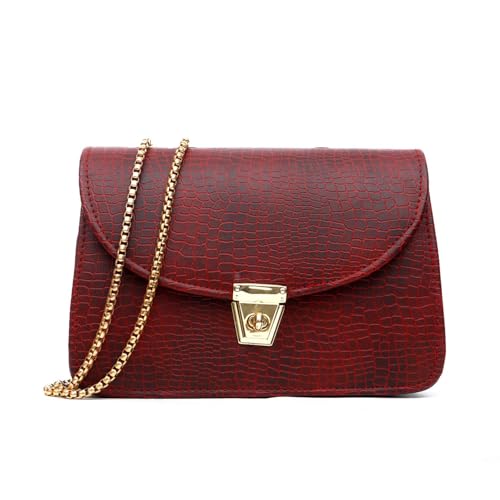 COTELLA Womens Sling Bag -Maroon Textured Fabric, Twist lock closure, Gold Chain, and 3 Compartments and one zippered compartment for storing valuables (B0DG5W8W8Q) Amazon Price History, Amazon Price Tracker
