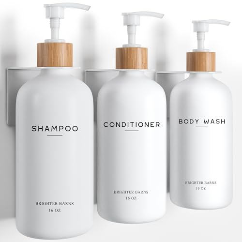 White Shampoo and Conditioner Dispenser Set Wall Mounted by Brighter Barns - Shower Dispenser 3 Chamber No Drill - Refillable Shampoo and Conditioner Bottles for Shower Wall in Airbnb, Hotel (White) - image 1