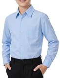 Spring&Gege Jungen Langarm Stretch Hemden Bügelleichtes Regular Fit Solid Schulhemd Trachtenhemd Klassisches Alltag Hochzeit Abschlussfeier Schule(Blau, 13-14 Jahre)