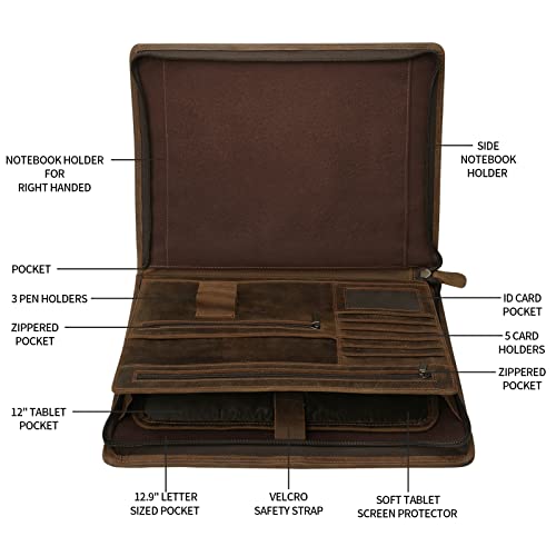 ringsun genuine leather portfolio with zipper for men women padfolio business resume a4pad folder organizer brown rs01