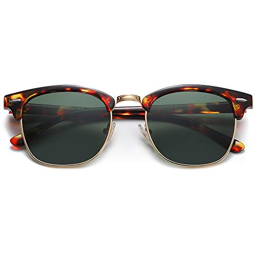 SOJOS Retro Semi Rimless Polarized Sunglasses Horn Rimmed UV400 Glasses SJ5018 with Yellow Tortoise Frame/G15 Lens
