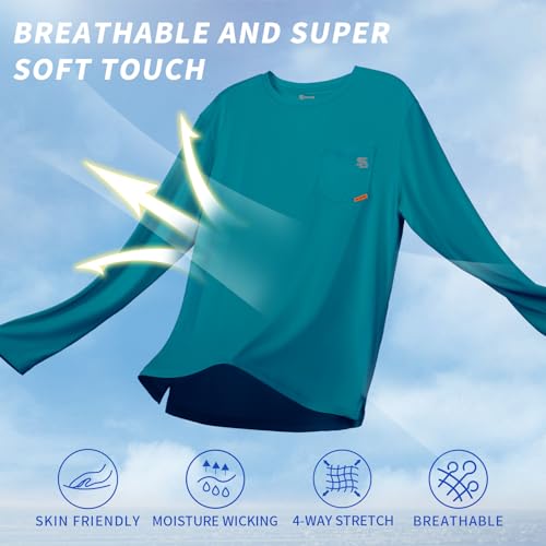Mens Men's Rash Guard Shirts UPF 50+ Moisture Wicking Long Sleeve with Chest Pocket Quick Dry Lightweight4