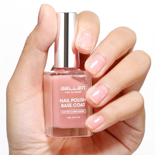 GELLEN Clear Nail Polish Base Top Coat, Sheer Pink Tinted Base Coat & Shine No Wipe Top Coat Strengthen Thin Damaged Natural Nails, Quick Dry Regular Nail Polish Non UV Gel, TPO & Hema Free, Non-toxic
