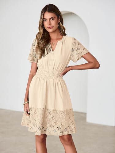 Image of Simplee Womens Boho Summer Dresses Casual Wedding Guest V Neck Short Sleeve Empire Waist A Line Tiered Mini Dress