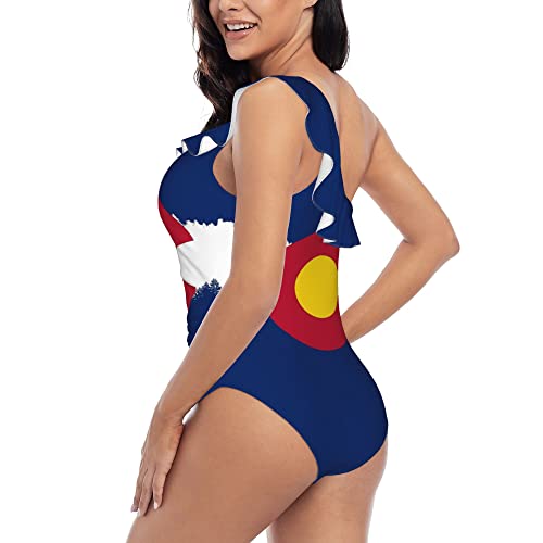 Pretty Colorado Flag Women's One Piece Swimsuits One Shoulder Swimwear Asymmetric Ruffle Bathing Suits4