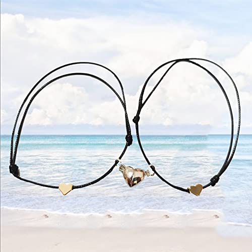 Black String Bracelet Heart Matching Couple Bracelet Good Luck Braided String Protection Bracelet Link Charm For Women Girls Attract Heart Couple Heart Bracelet Braided Jewelry 2 Pcs(Black/Silver) #TOP3
