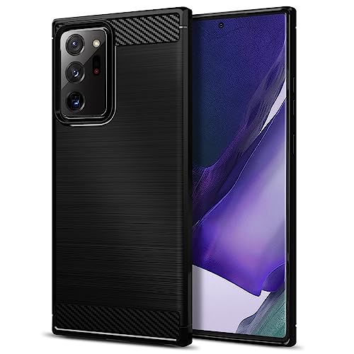 Qiinogow Case Compatible with Samsung Galaxy Note 20 Ultra 5G, Slim Fit Phone Cover with Shock-Absorption, Carbon Fiber TPU Rubber Protective Case, Black