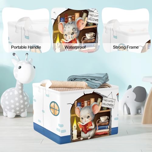 Image of Clastyle Mouse Reading Book Shelf Basket for Classroom Collapsible Toy Gift Kid Storage Basket Baby Clothes Organizer Nursery Bin