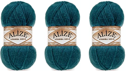 Alize Angora Gold Yarn 20% Wool 80% Acrylic Lot Of 3Skn 300Gr 1805Yds Thread Crochet Lace Hand Knitting Turkish Yarn (17-Petrol) #TOP29