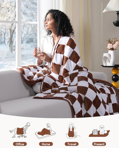 Cottonblue Checkerboard Weighted Blanket for Adults Twin Size 15 lbs 48" x 72", Fluffy Sherpa Flannel Heavy Weighted Throw Blankets for Bed Couch Sofa, Ultra Soft Cozy Bed Blanket, Plaid Khaki