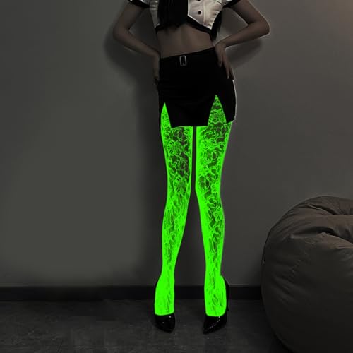 Women Glow in the Dark Fishnet Tights Stockings Halloween Luminously Spiderweb Skull Patterned Mesh Pantyhose4