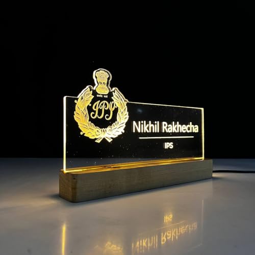 Image of WOWOOD Customized LED Name Plate for Office Desk Table Name Lamp Sign Gift For Officer IPS IAS IG IB DGI DGP Army Govenrment colonel Navy Defence Police Air Force Size (10 x 6 inch) (For Officer)