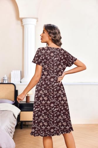 Image of Ekouaer Nightgowns for Women with Pockets Button Front Short Sleeve House Dresses Floral Print Mumu Dress