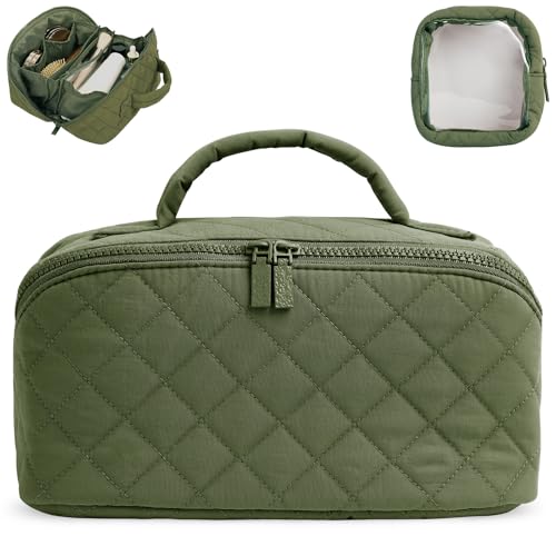 RunaFun Quilted Travel Makeup Bag, Green