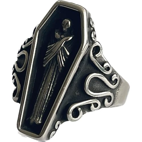 JAJAFOOK Jewelry Titanium Steel Vampire Coffin Cross Ring For Mens Rings