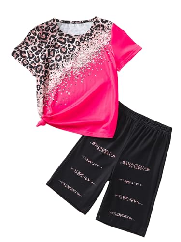 Image of NEW 8-12 Years Girls Summer Outfits 2 Piece Set Trendy Print Top & Stretchy Shorts Casual Playwear