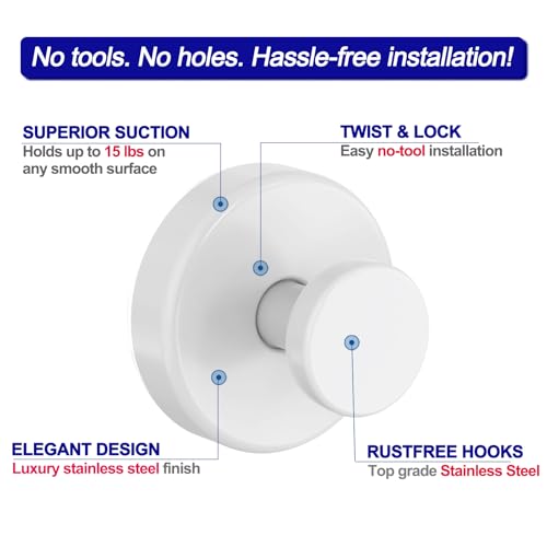 Image of Bntuk Suction Cup Hooks for Shower, Removable Towel Hooks for Bathroom Window Glass Door Wall, Bath Robe Looafh Hook for Hanging - 4 Pack, White1