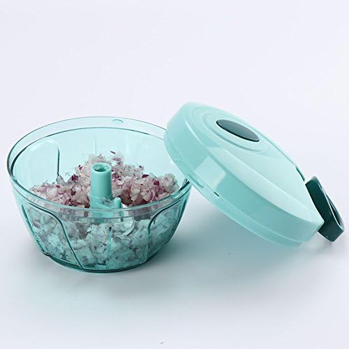 Ourokhome Portable Pull Onion Chopper- Manual Slicer for Vegetables, Fruits, Garlic (Blue)