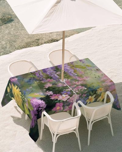 Spring Flower Outdoor Tablecloth 52"x70" Rectangle Tablecloth with Umbrella Hole
