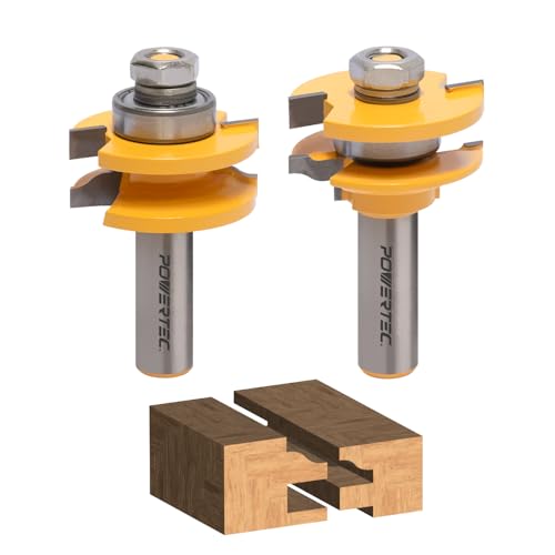 POWERTEC Cabinet Door Rail and Stile Router Bit Set, Ogee Profile – 2-Piece, 1/2" Shank, 1-5/8" Diameter, Tungsten Carbide Router Bits for Woodworking, Anti-Kickback, Router Table Use Only (73070)
