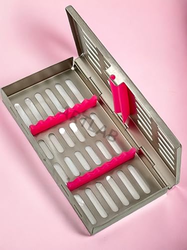 1 Each Sterilization Rack Box with 7 Place Holder Slots Autoclave Casssette - German Stainless Steel CE - Artlab (Pink)