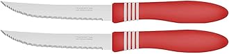 Cor&Cor 2 Pieces Steak Knife Set with Stainless Steel Blade and Red Polypropylene Handle