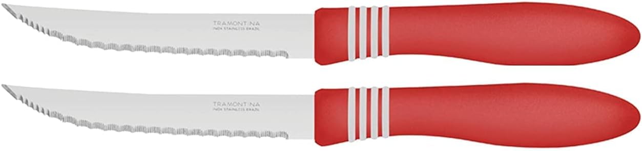 Cor&Cor 2 Pieces Steak Knife Set with Stainless Steel Blade and Red Polypropylene Handle
